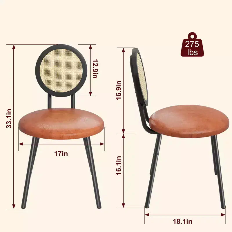 Sedie da pranzo moderne imbottite con schienale in rattan naturale – Set da 2 o 4