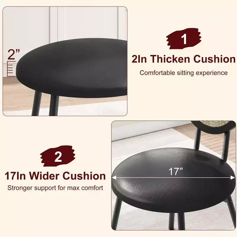 Sedie da pranzo moderne imbottite con schienale in rattan naturale – Set da 2 o 4