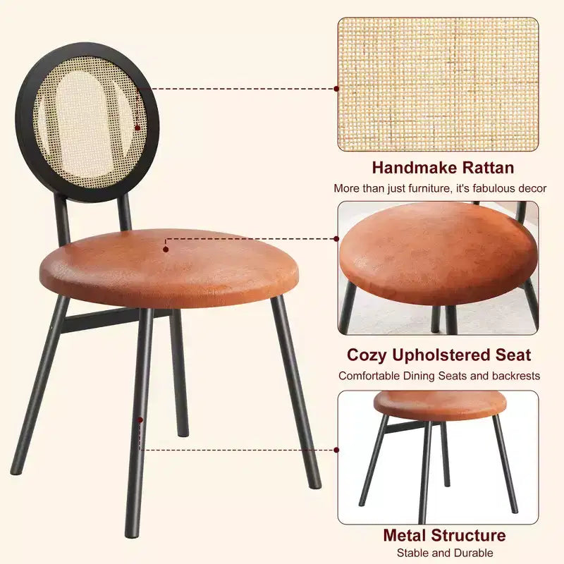 Sedie da pranzo moderne imbottite con schienale in rattan naturale – Set da 2 o 4
