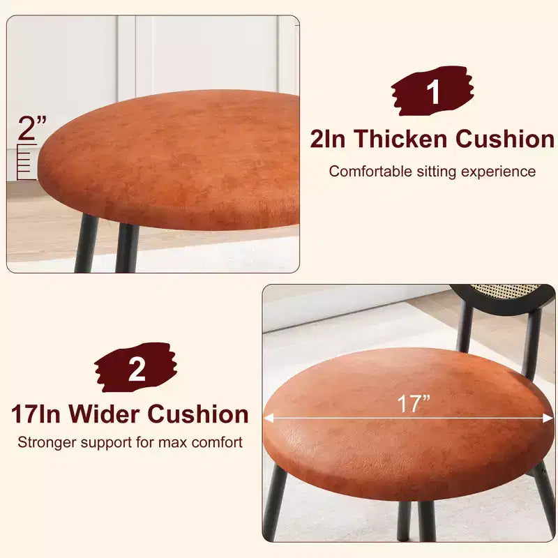 Sedie da pranzo moderne imbottite con schienale in rattan naturale – Set da 2 o 4