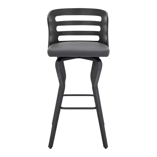HomeRoots 29 Gray And Black Faux Leather And Iron Swivel Low Back Bar Height Bar Chair