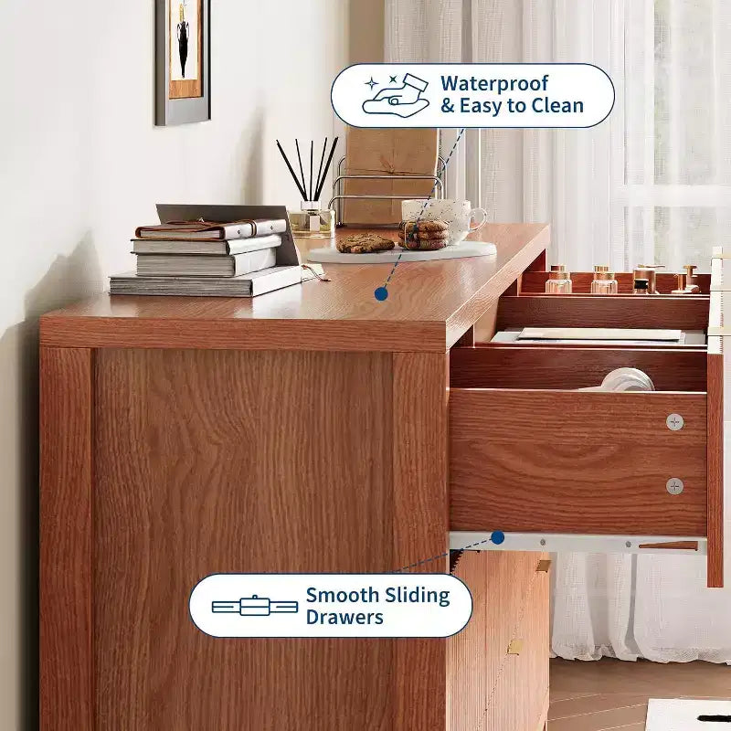 Cassettiera a 9 cassetti stile rustico per camera da letto – Finitura rovere o noce