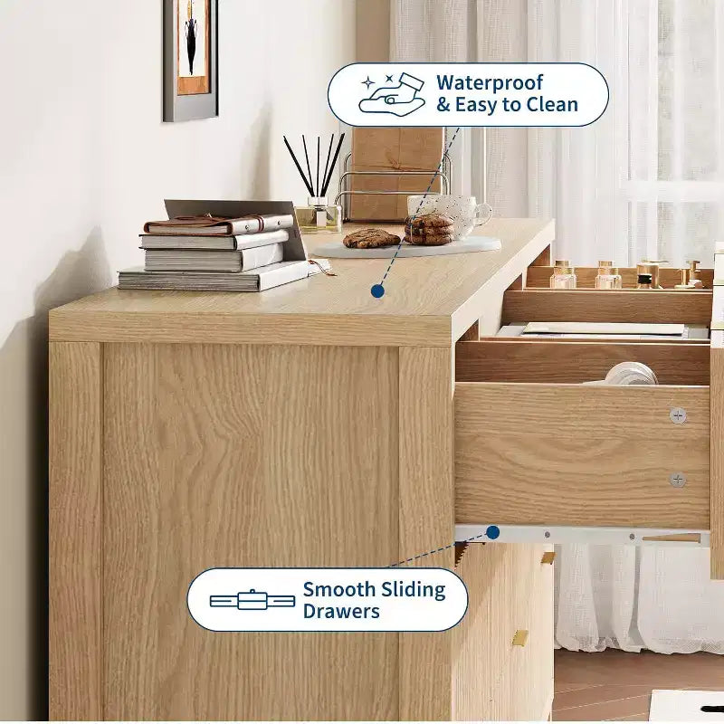 Cassettiera a 9 cassetti stile rustico per camera da letto – Finitura rovere o noce