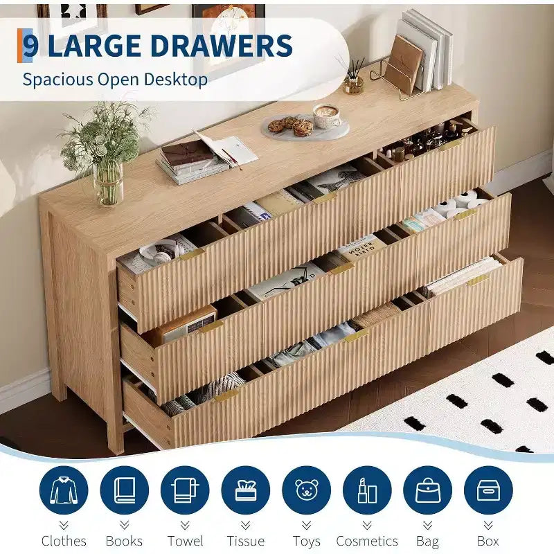 Cassettiera a 9 cassetti stile rustico per camera da letto – Finitura rovere o noce