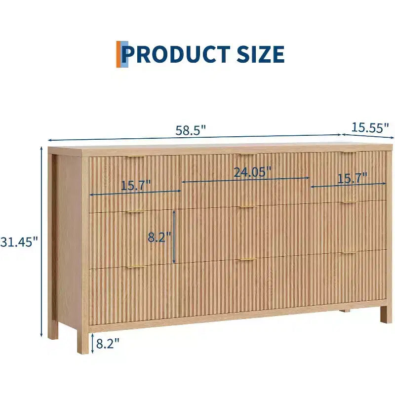 Cassettiera a 9 cassetti stile rustico per camera da letto – Finitura rovere o noce