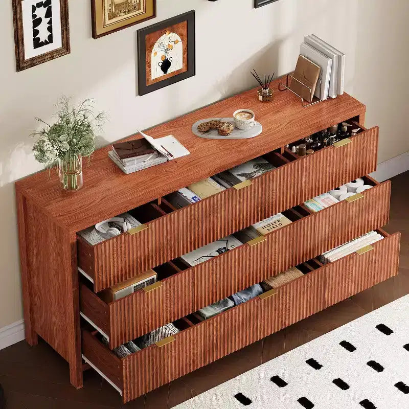 Cassettiera a 9 cassetti stile rustico per camera da letto – Finitura rovere o noce
