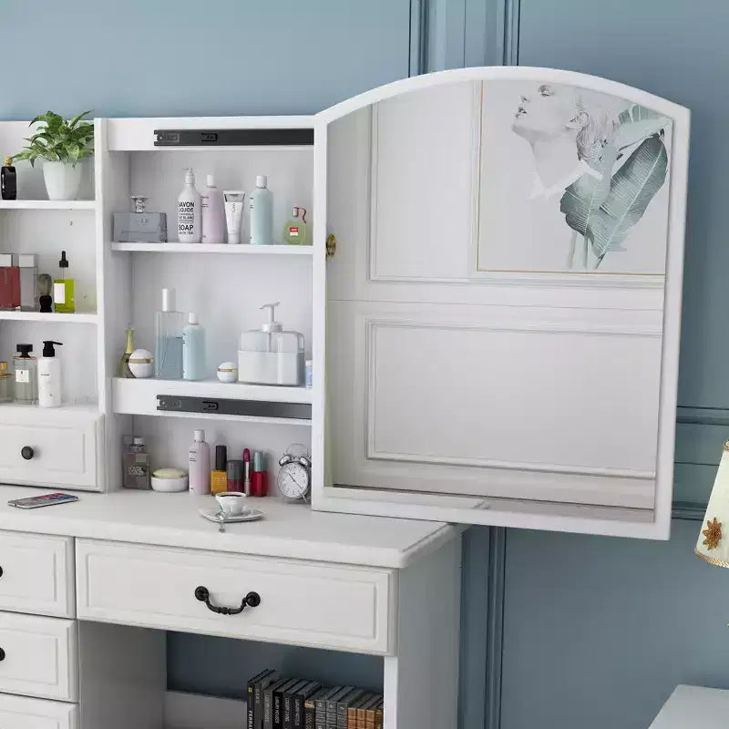 Toeletta con specchio illuminato a LED – Tavolo da trucco con luci e contenitore