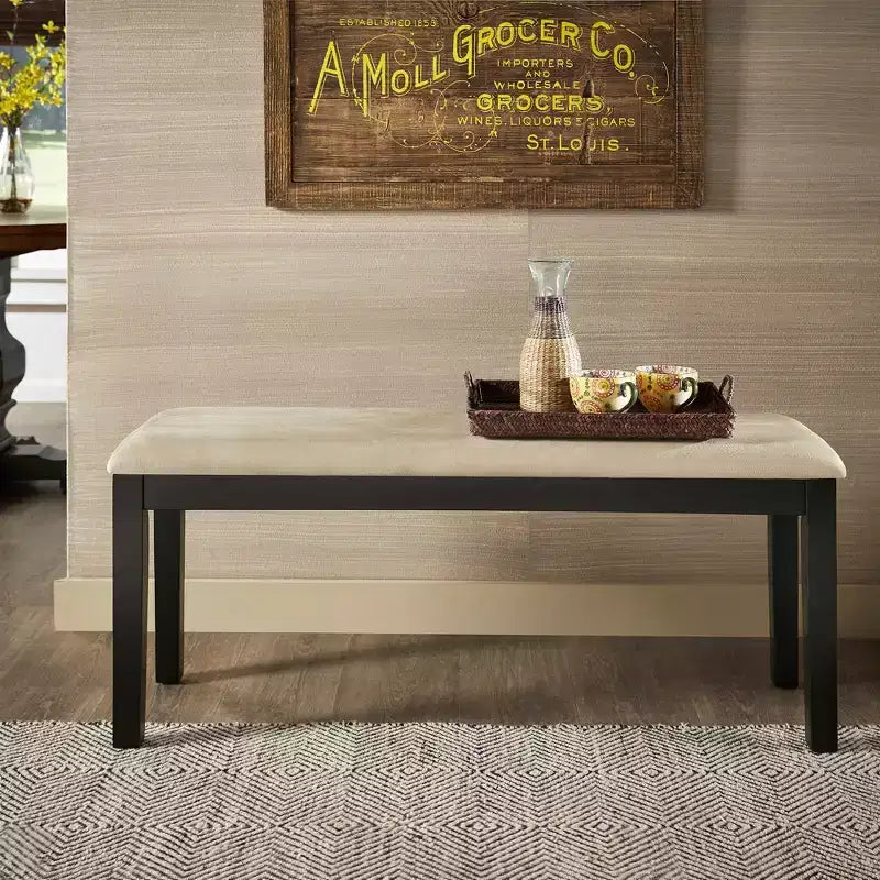 Panca da pranzo in legno nero – Panca imbottita per ingresso o sala da pranzo