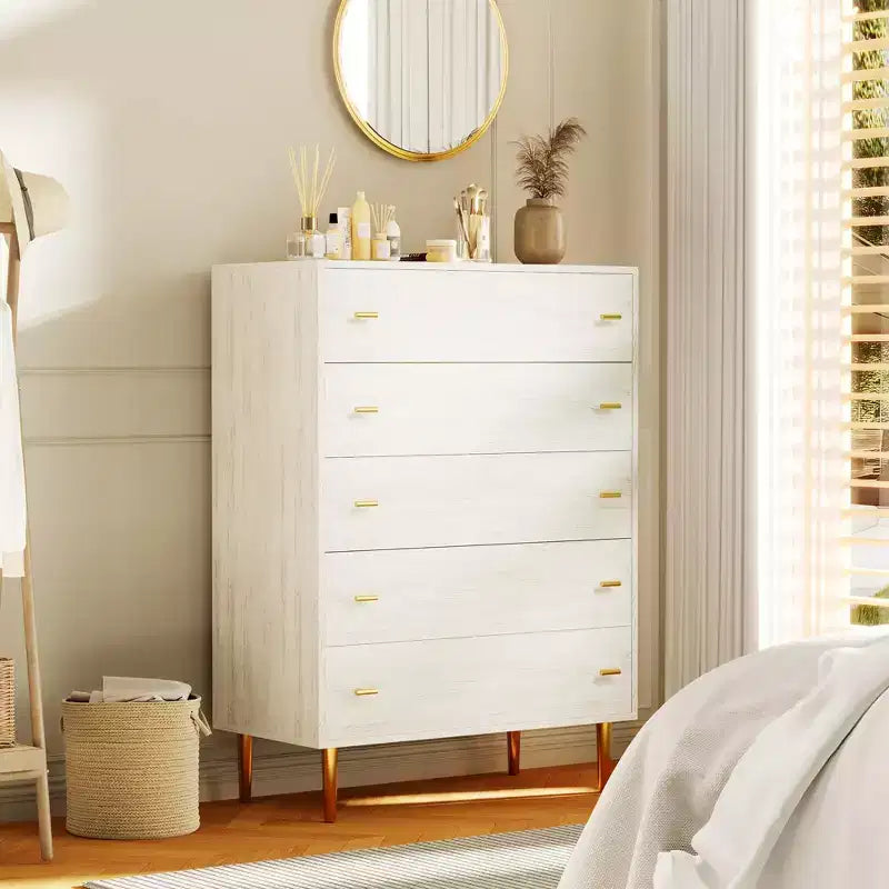 Cassettiera a 5 cassetti per camera da letto – Comodino con guide scorrevoli