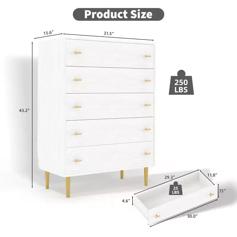Cassettiera a 5 cassetti per camera da letto – Comodino con guide scorrevoli