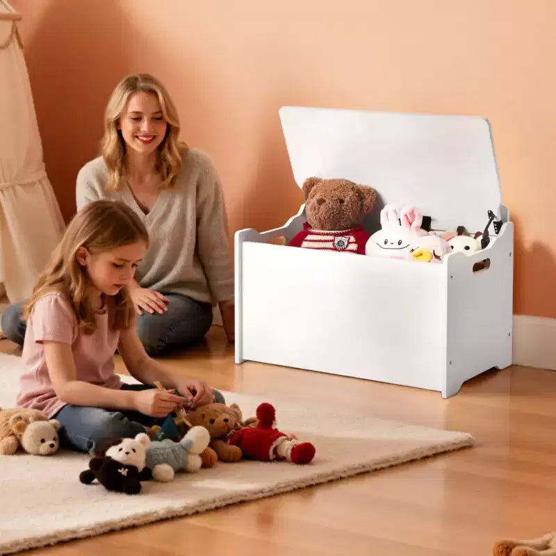 Panca contenitore per bambini – Baule in legno portagiochi con schienale per bambini