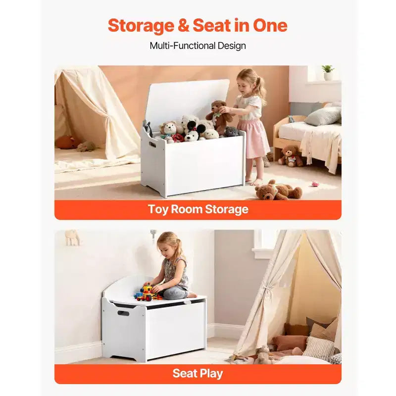 Panca contenitore per bambini – Baule in legno portagiochi con schienale per bambini