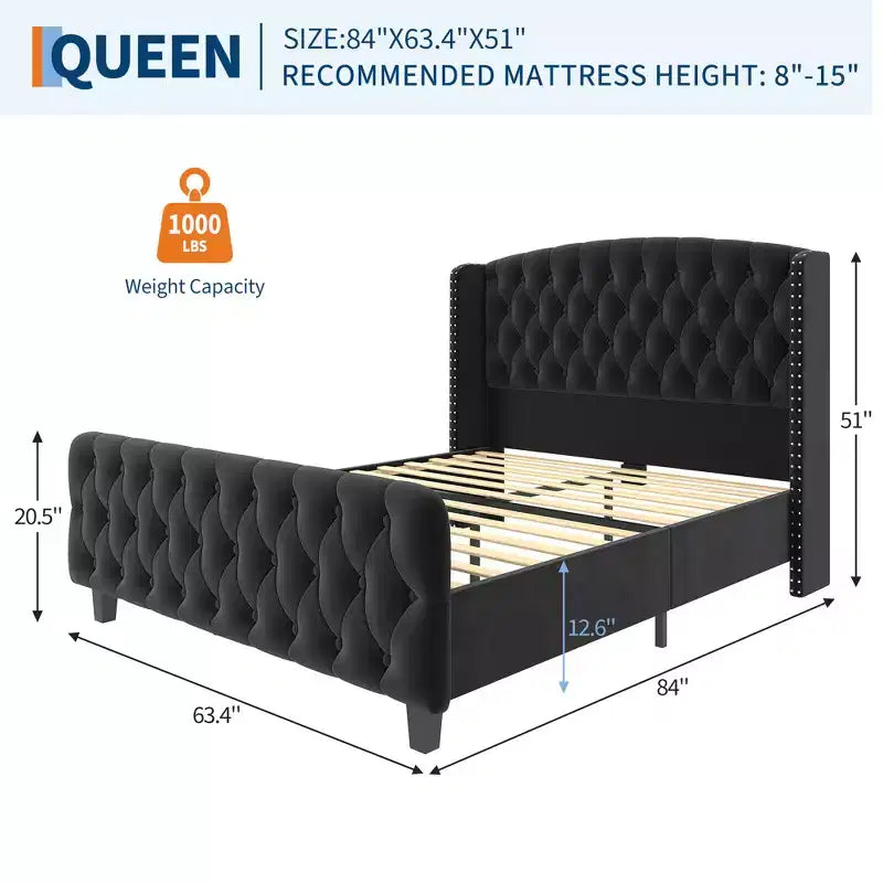 Giroletto con testiera ad alette capitonné in pelle scamosciata da 130 cm – Queen e King