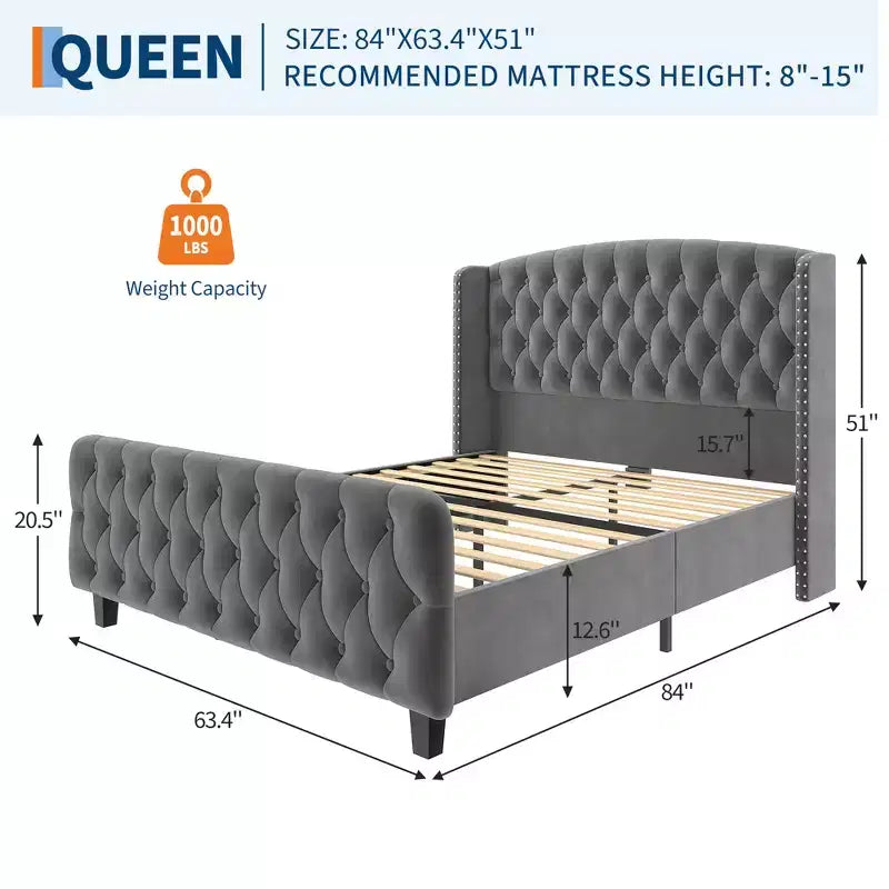 Giroletto con testiera ad alette capitonné in pelle scamosciata da 130 cm – Queen e King