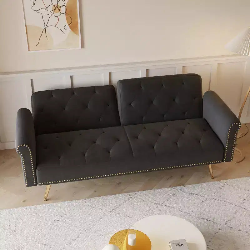 Divano letto moderno da 70" in legno e velluto – Divano letto trasformabile