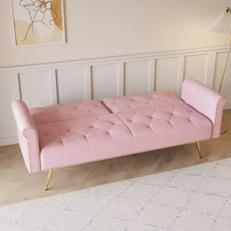 Divano letto moderno da 70" in legno e velluto – Divano letto trasformabile