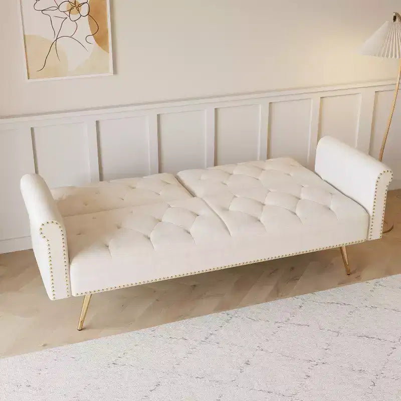 Divano letto moderno da 70" in legno e velluto – Divano letto trasformabile