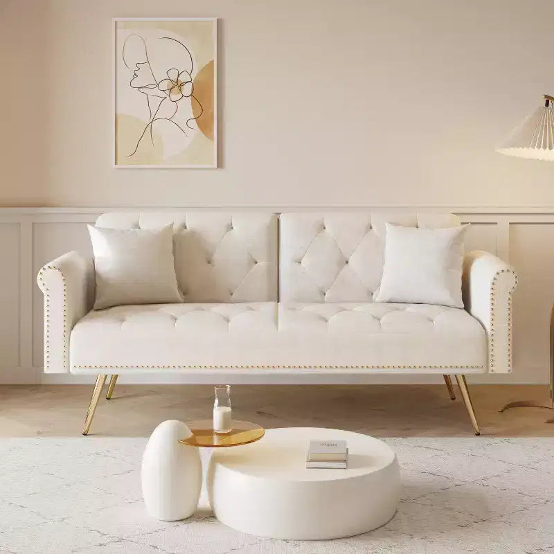 Divano letto moderno da 70" in legno e velluto – Divano letto trasformabile