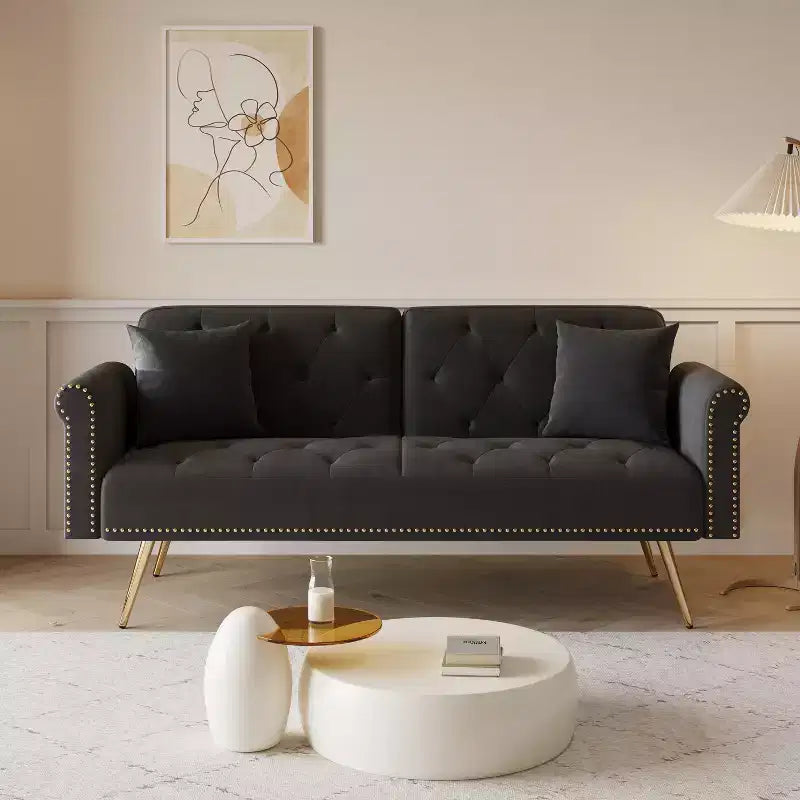 Divano letto moderno da 70" in legno e velluto – Divano letto trasformabile
