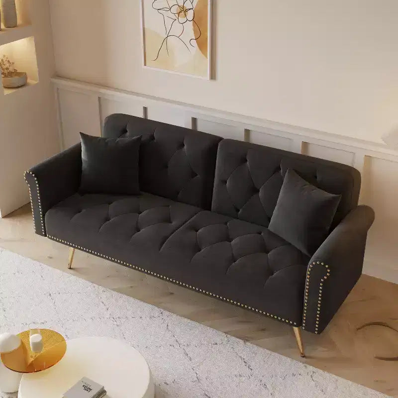 Divano letto moderno da 70" in legno e velluto – Divano letto trasformabile