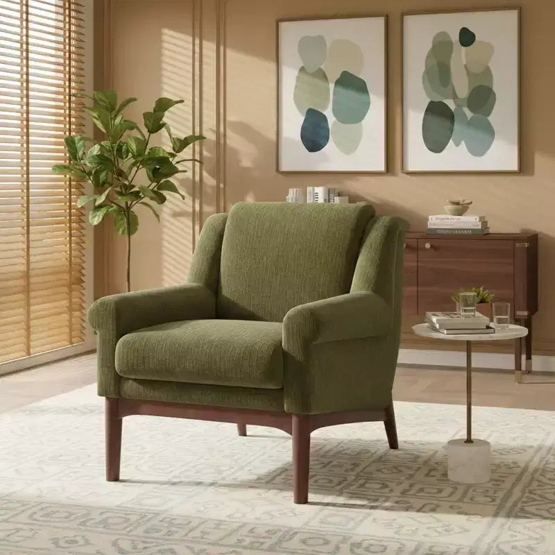 Poltrona con braccioli svasati – Poltrona da salotto imbottita beige o verde