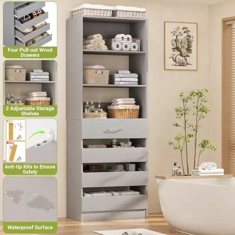 Dispensa alta 203 cm con cassetti – Mobiletto da cucina indipendente