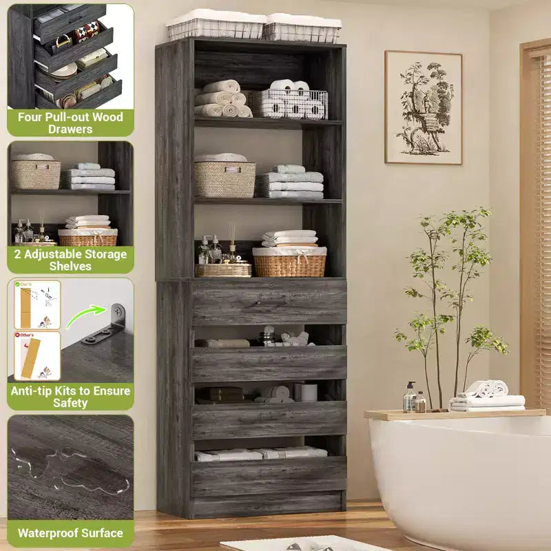 Dispensa alta 203 cm con cassetti – Mobiletto da cucina indipendente
