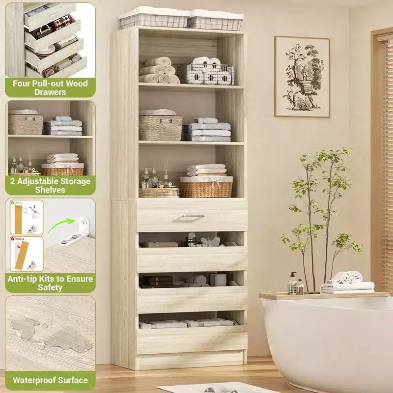 Dispensa alta 203 cm con cassetti – Mobiletto da cucina indipendente