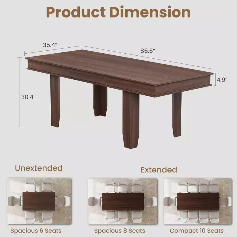 Tavolo da Pranzo Allungabile 63"-86.6" per 6-10 Persone – Struttura in Legno con Gambe in Metallo