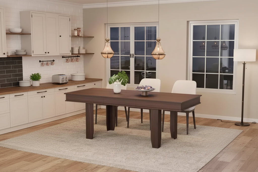 Tavolo da Pranzo Allungabile 63"-86.6" per 6-10 Persone – Struttura in Legno con Gambe in Metallo