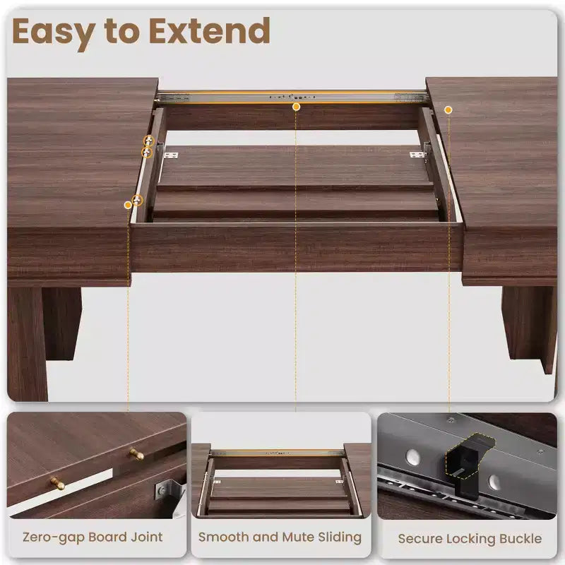 Tavolo da Pranzo Allungabile 63"-86.6" per 6-10 Persone – Struttura in Legno con Gambe in Metallo