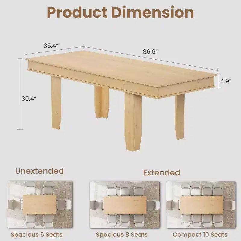 Tavolo da Pranzo Allungabile 63"-86.6" per 6-10 Persone – Struttura in Legno con Gambe in Metallo