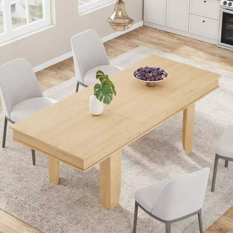 Tavolo da Pranzo Allungabile 63"-86.6" per 6-10 Persone – Struttura in Legno con Gambe in Metallo