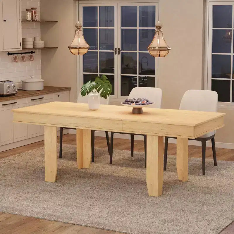 Tavolo da Pranzo Allungabile 63"-86.6" per 6-10 Persone – Struttura in Legno con Gambe in Metallo