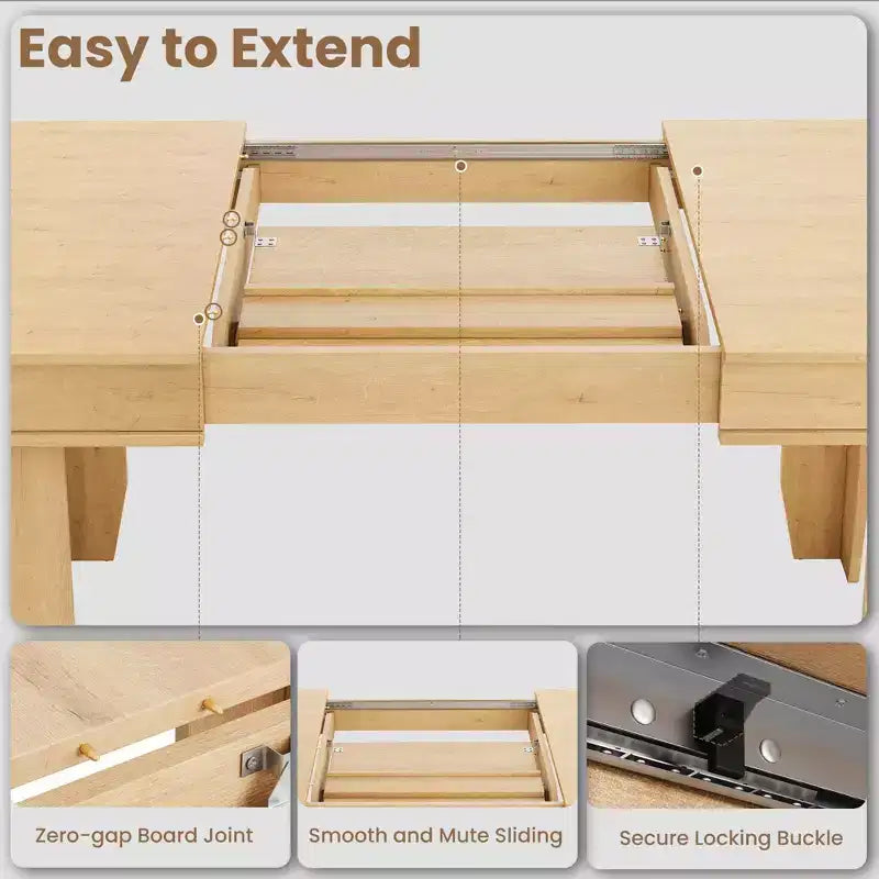 Tavolo da Pranzo Allungabile 63"-86.6" per 6-10 Persone – Struttura in Legno con Gambe in Metallo