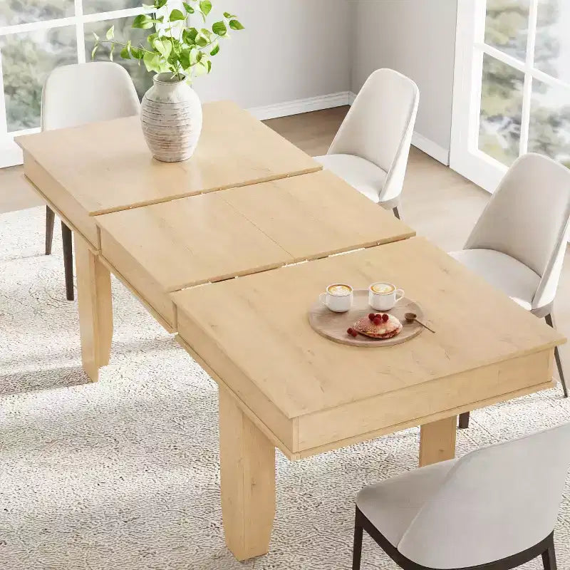 Tavolo da Pranzo Allungabile 63"-86.6" per 6-10 Persone – Struttura in Legno con Gambe in Metallo
