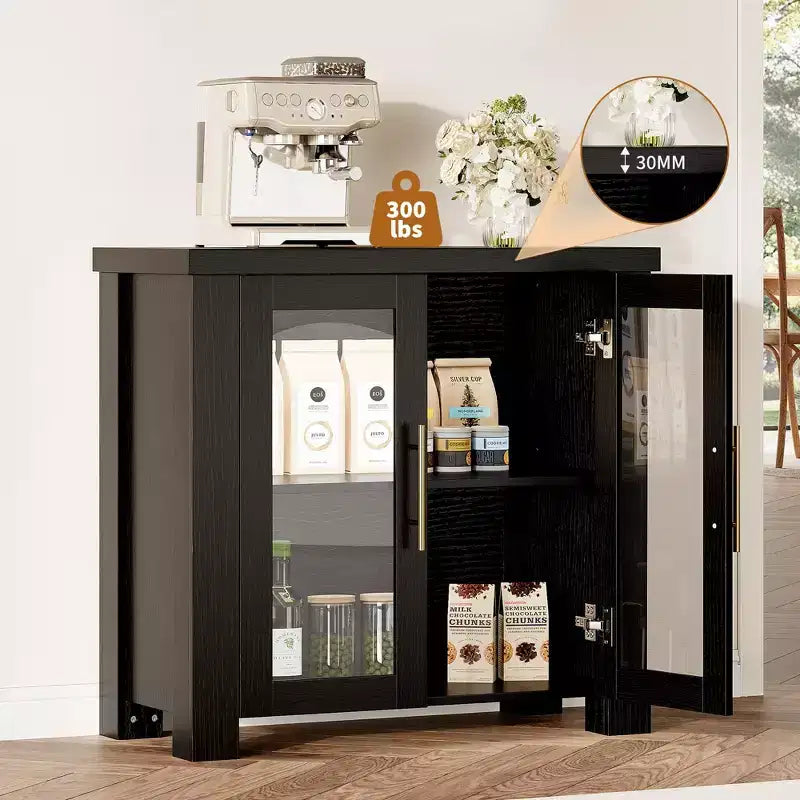 Madia Buffet con Ante in Vetro Temperato – Credenza Moderna a 2 o 4 Ante