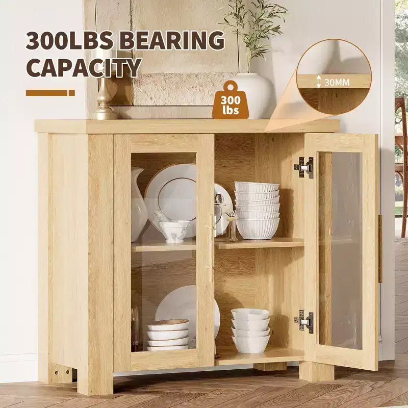 Madia Buffet con Ante in Vetro Temperato – Credenza Moderna a 2 o 4 Ante