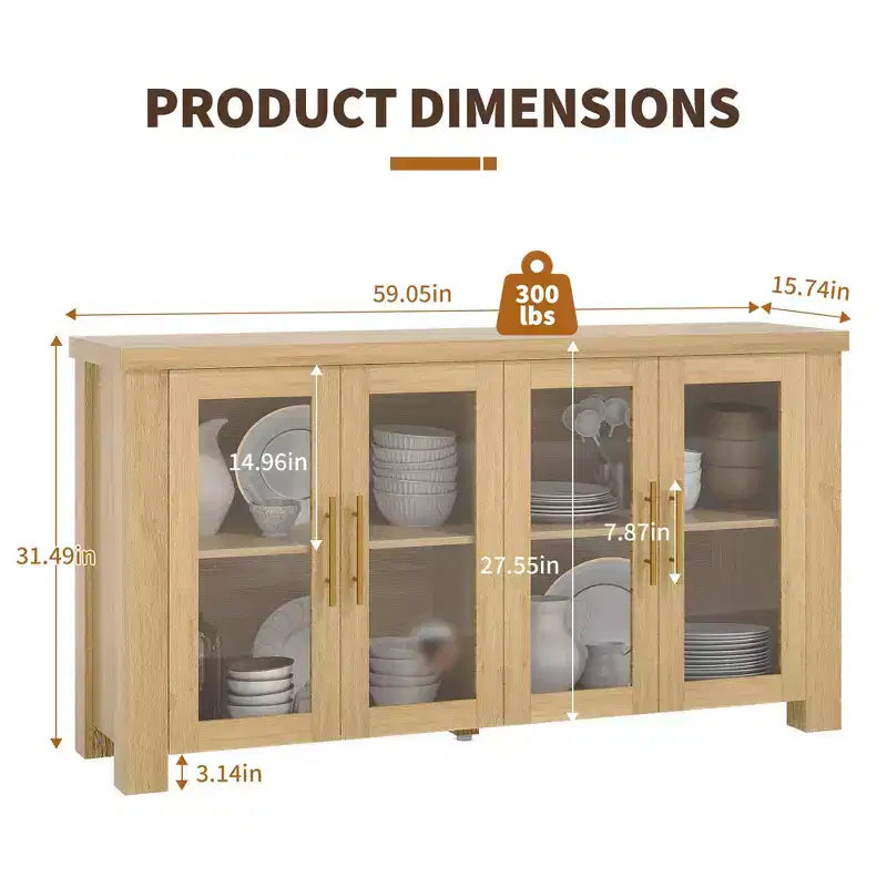 Madia Buffet con Ante in Vetro Temperato – Credenza Moderna a 2 o 4 Ante