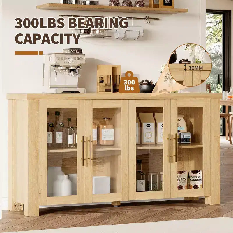 Madia Buffet con Ante in Vetro Temperato – Credenza Moderna a 2 o 4 Ante