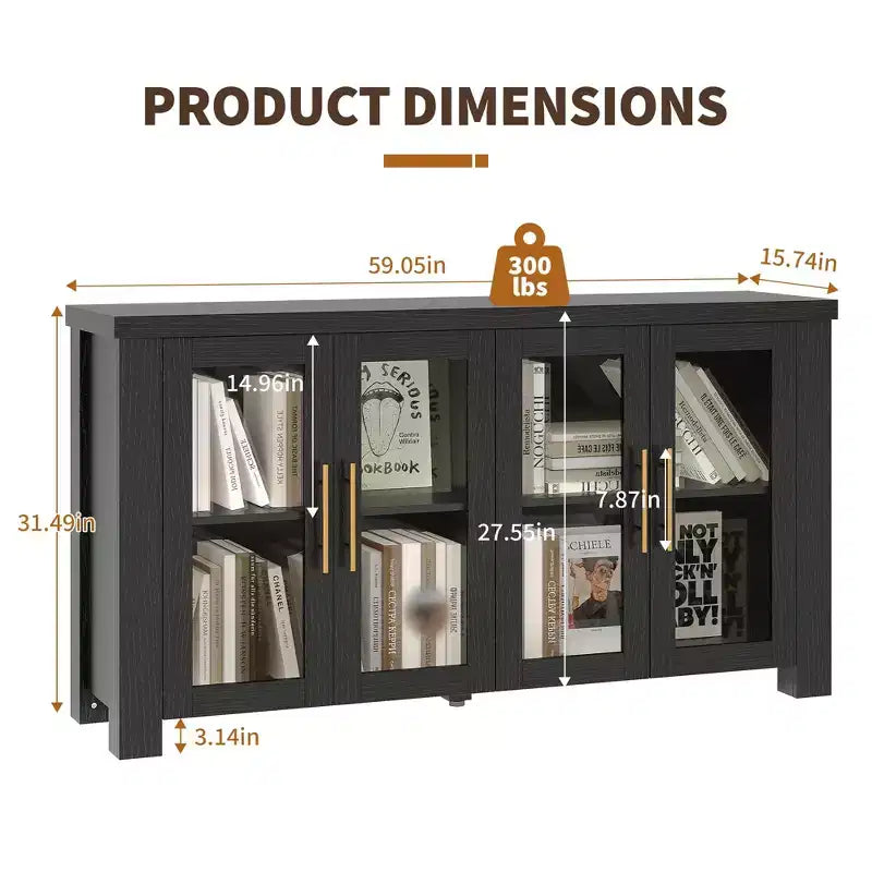 Madia Buffet con Ante in Vetro Temperato – Credenza Moderna a 2 o 4 Ante
