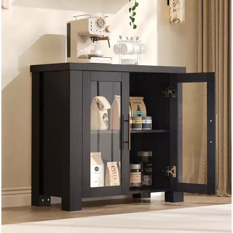 Madia Buffet con Ante in Vetro Temperato – Credenza Moderna a 2 o 4 Ante