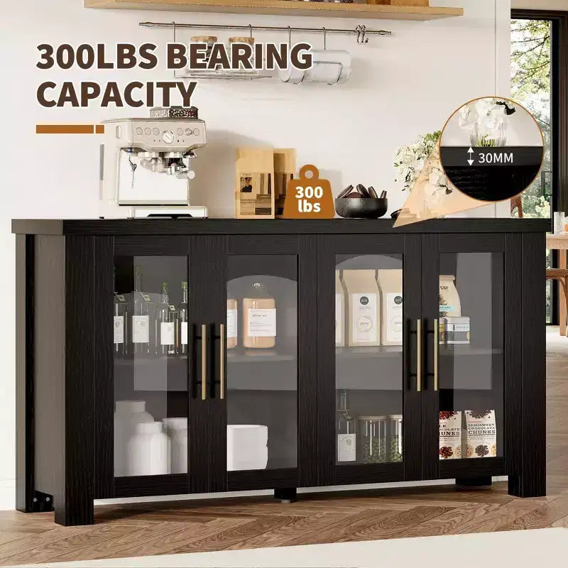 Madia Buffet con Ante in Vetro Temperato – Credenza Moderna a 2 o 4 Ante