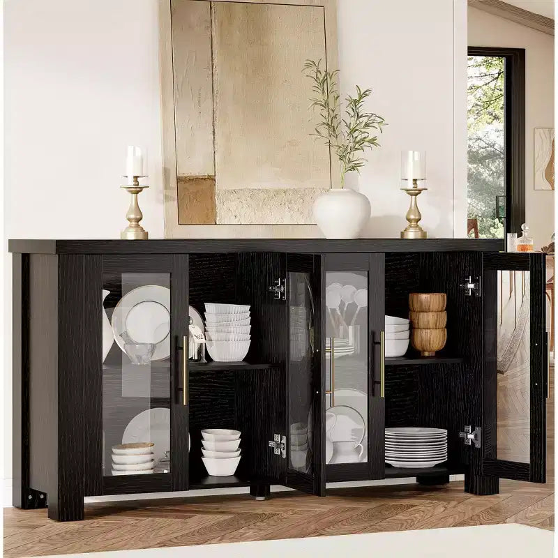 Madia Buffet con Ante in Vetro Temperato – Credenza Moderna a 2 o 4 Ante