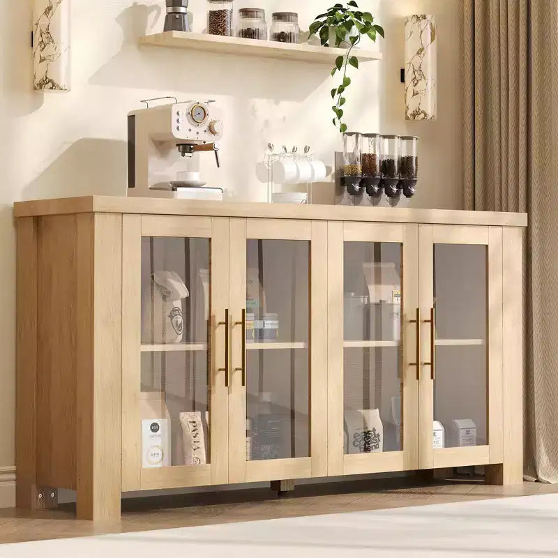 Madia Buffet con Ante in Vetro Temperato – Credenza Moderna a 2 o 4 Ante