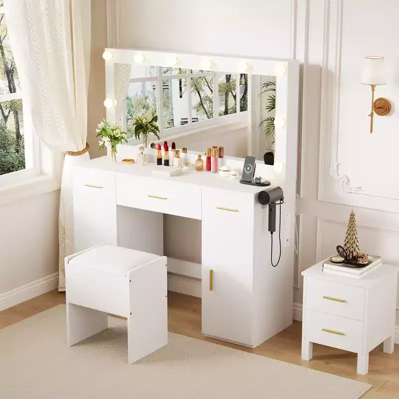 Tocador da 45" con ampio specchio e spazio di archiviazione – Tavolo da trucco bianco