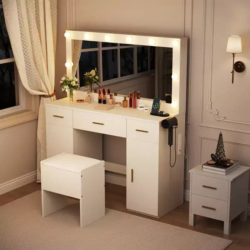 Tocador da 45" con ampio specchio e spazio di archiviazione – Tavolo da trucco bianco