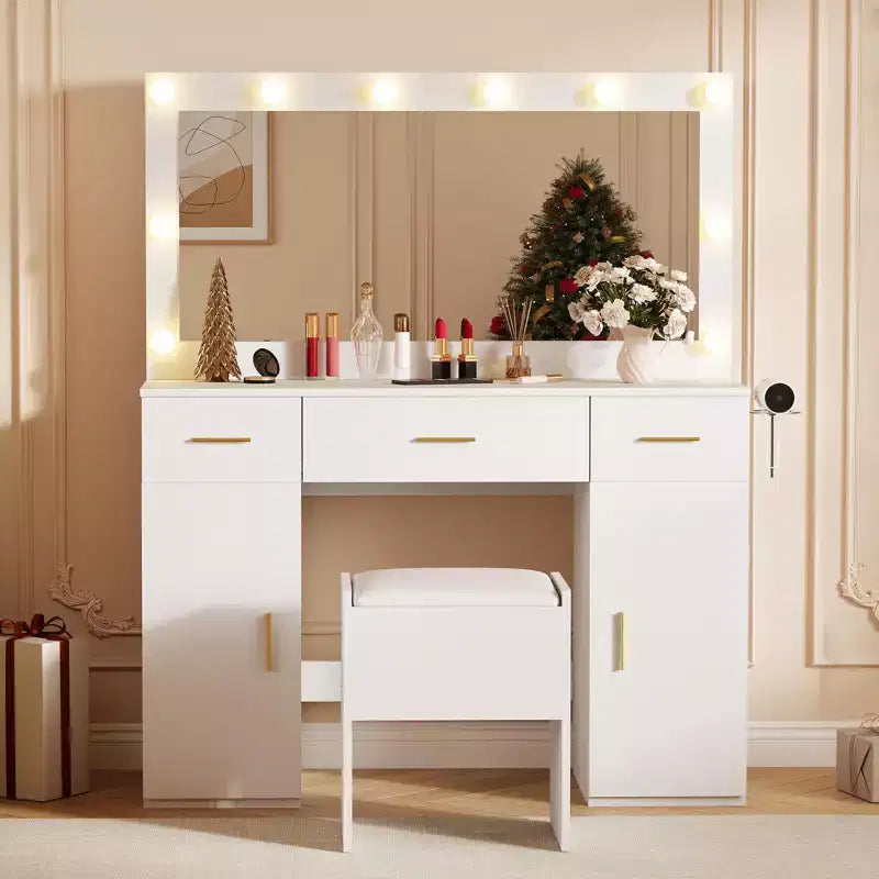 Tocador da 45" con ampio specchio e spazio di archiviazione – Tavolo da trucco bianco