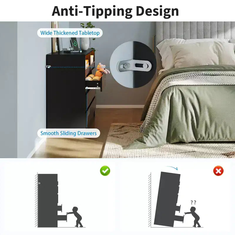 Cassettiera moderna a 6 cassetti – Comò d'accento per camera da letto in nero o bianco