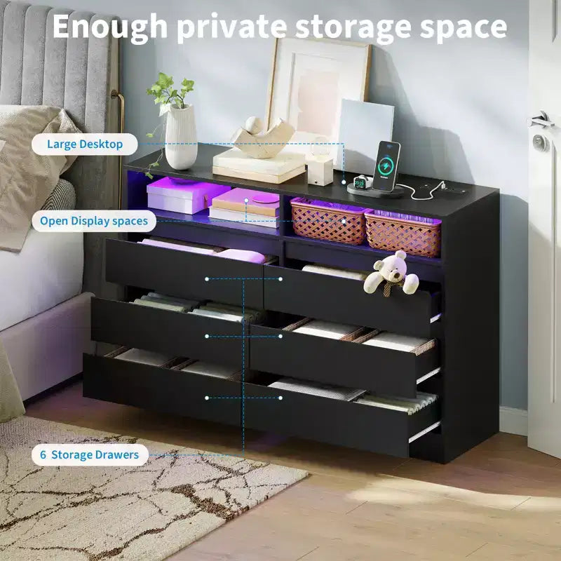 Cassettiera moderna a 6 cassetti – Comò d'accento per camera da letto in nero o bianco